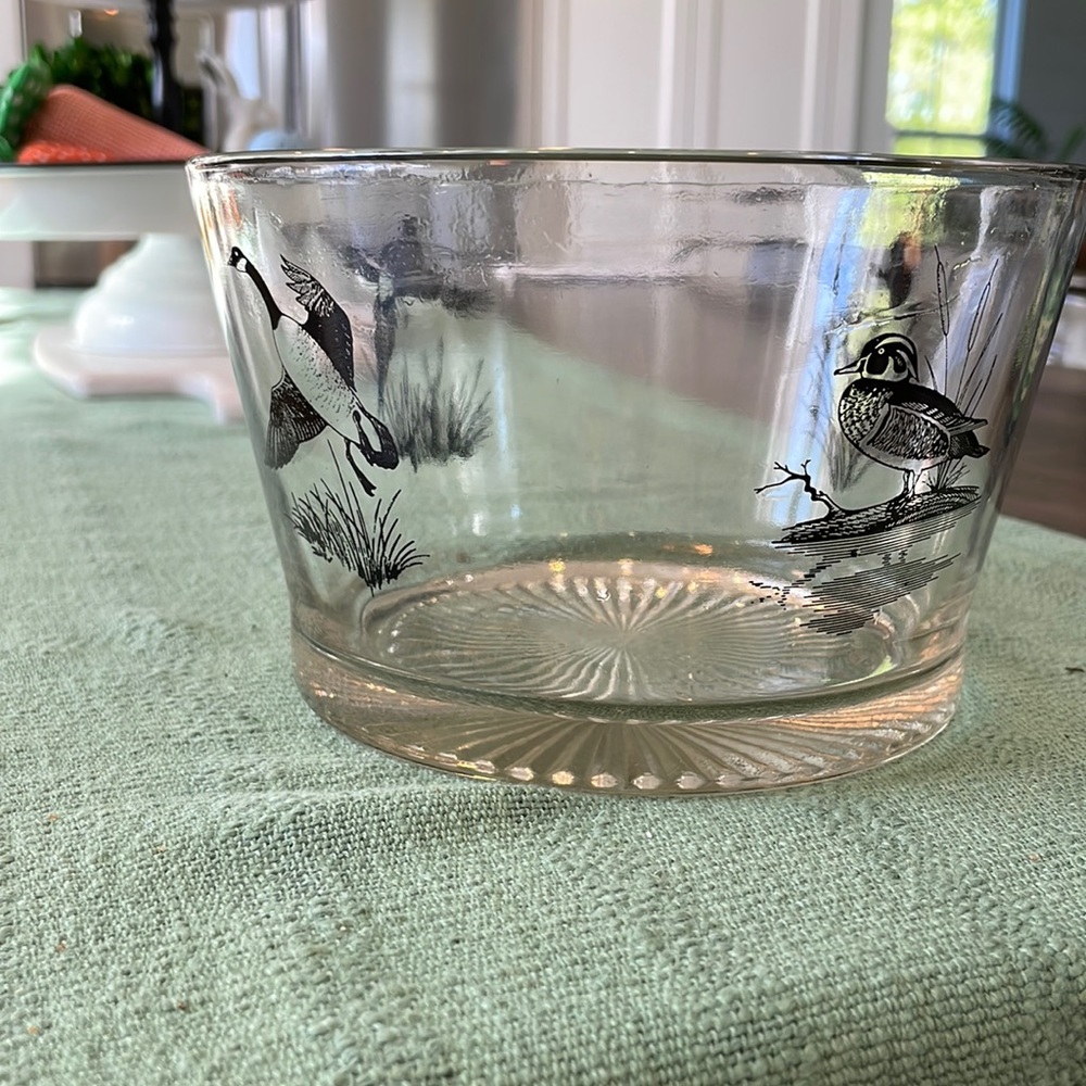 Antique. Vintage. Ice bucket. Can be used as bowl. Pheasants and ducks.